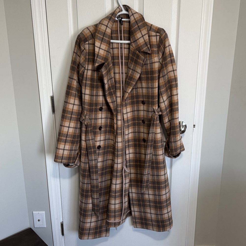 PAIGE Women's Tan Plaid Trench Coat